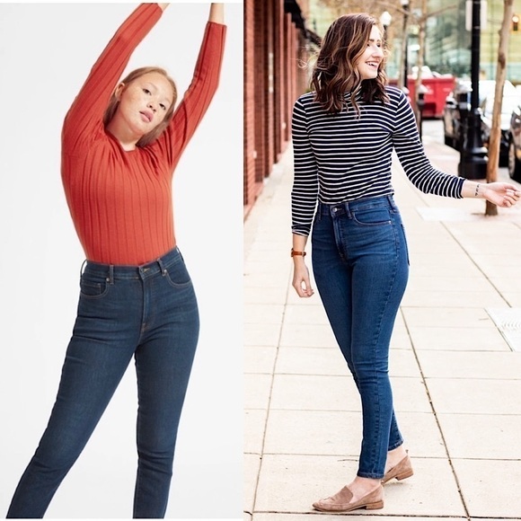 EVERLANE 90s High Waist Dark‎ Wash Stretch Denim Ankle Cropped Skinny Jeans 25 - Picture 2 of 13